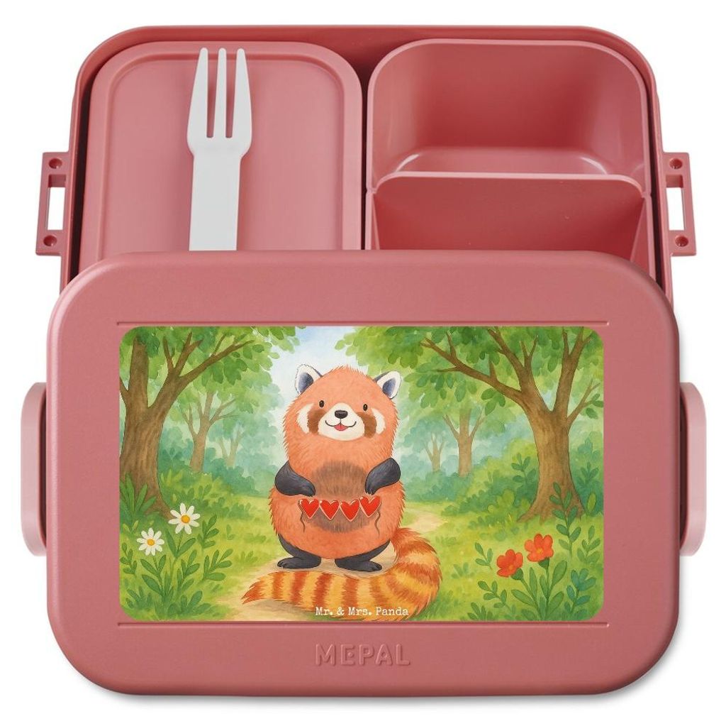 Mr. & Mrs. Panda Snackbox Roter Panda Design - Rot Pastell - Geschenk, Lieblingsmensch, Essensbox, Vesperbox, Tiere, Liebe, Lunchbox, Liebling, Ben...