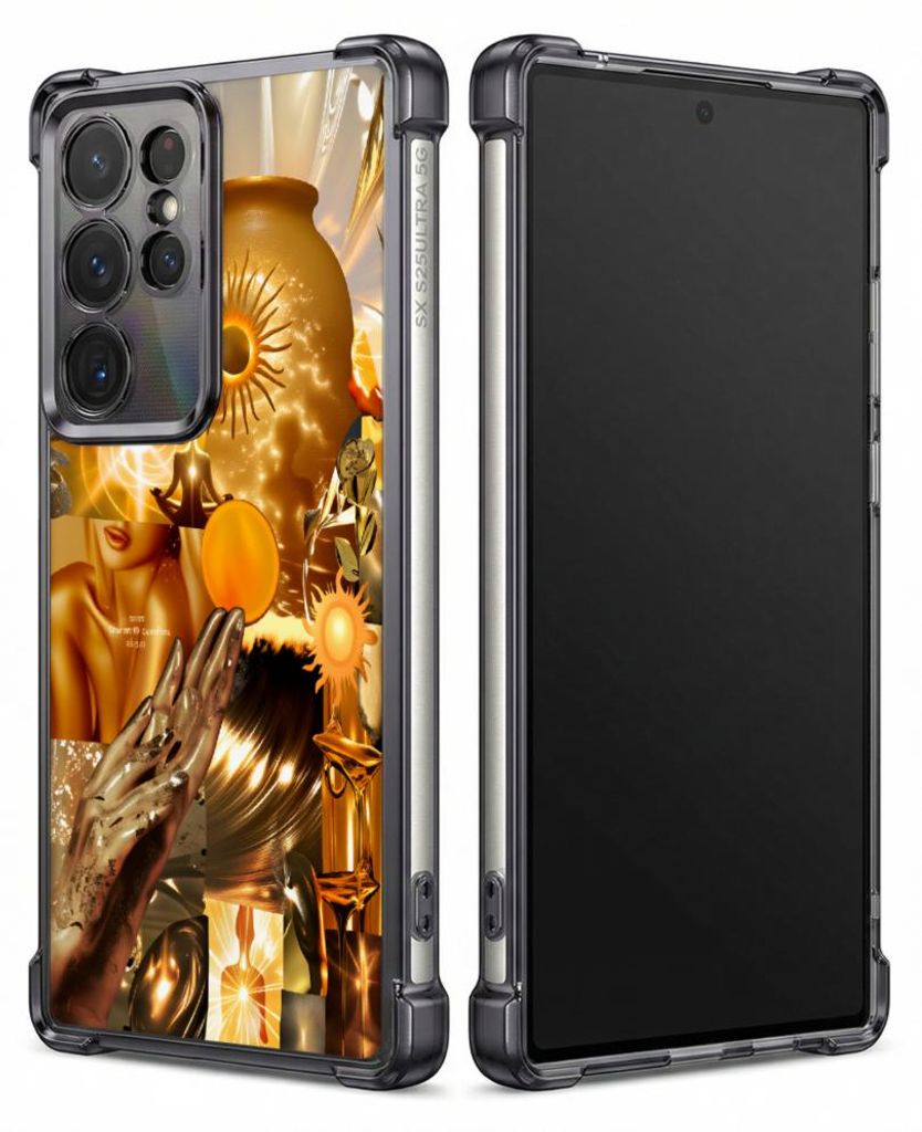 Personalisierte Hülle mit Bild für Samsung Galaxy S24 FE Elektroplattiert TPU Stoßdämpfer Handyhülle mit Goldene Künstlerfigur im Sonnenlicht