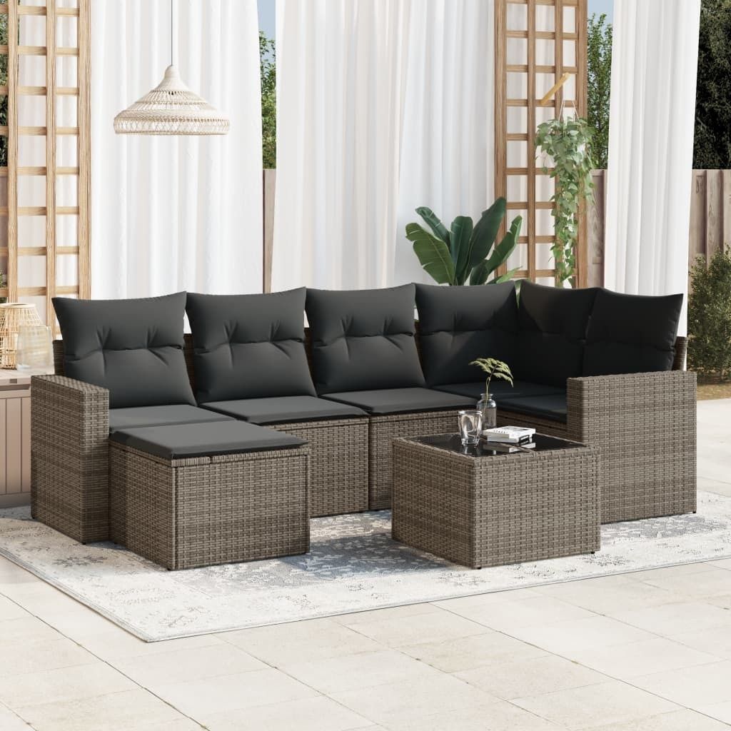 Maison Exclusive - 7-tlg. Garten-Sofagarnitur mit Kissen Grau Poly Rattan