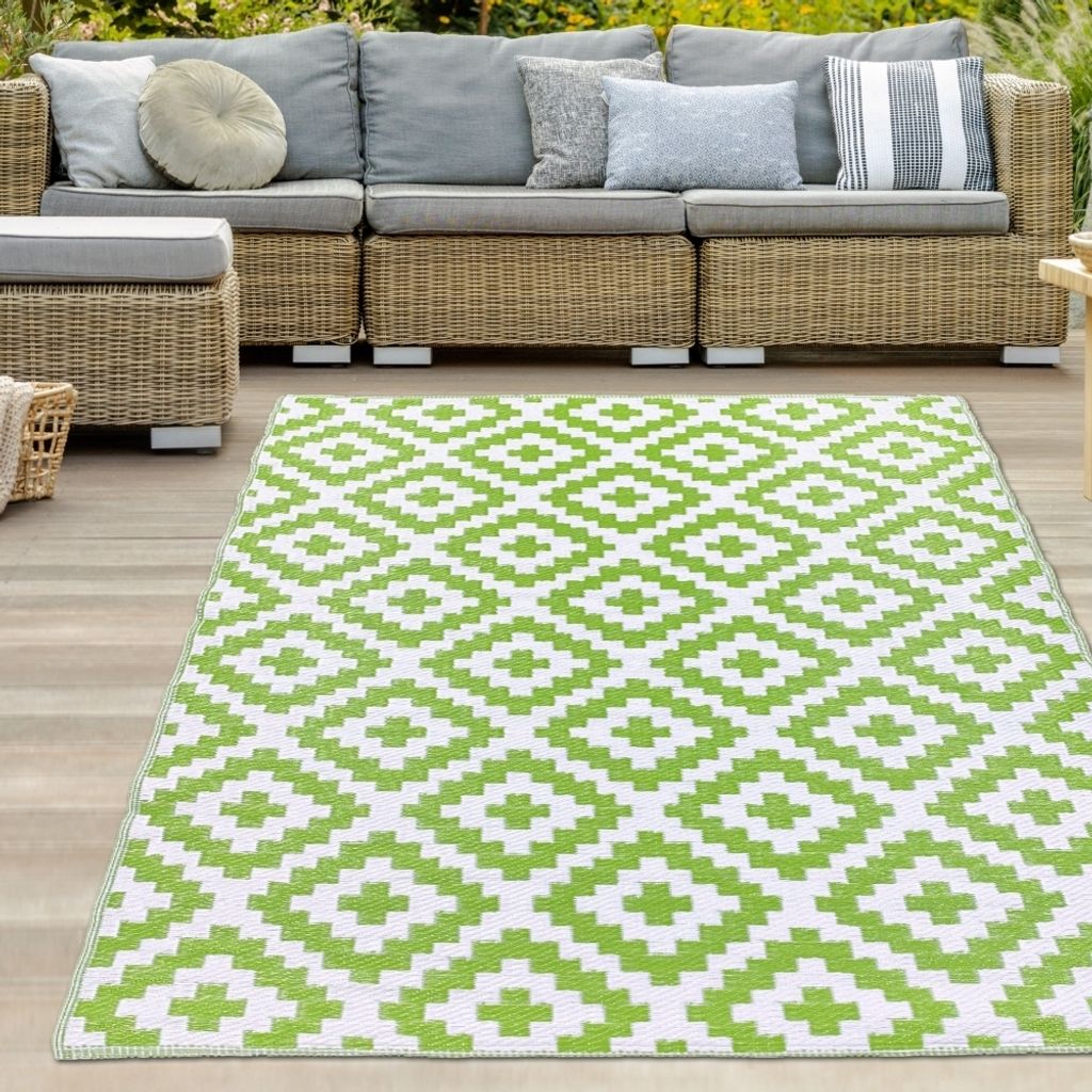 Vielseitiger Ethno Outdoor-Teppich in grün weiß Größe - 120 x 170 cm