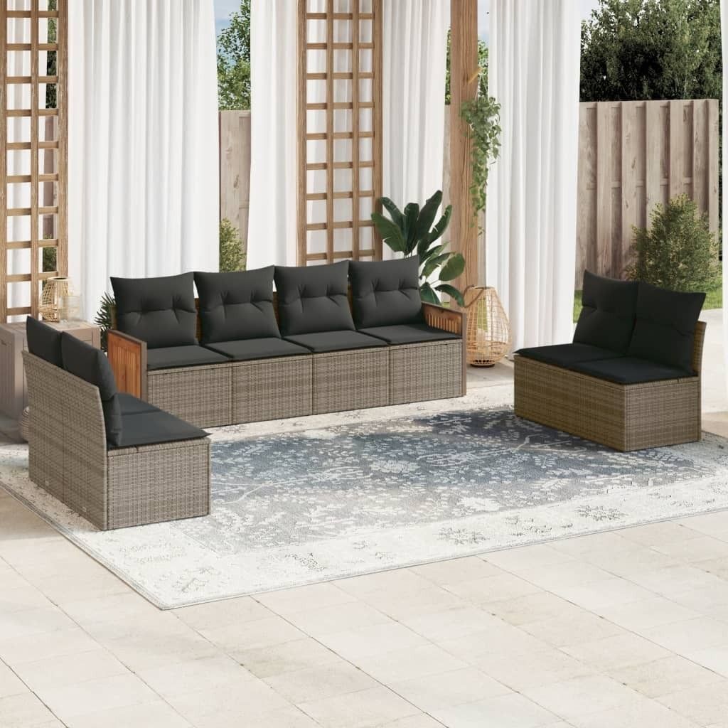 Maison Exclusive - 8-tlg. Garten-Sofagarnitur mit Kissen Grau Poly Rattan
