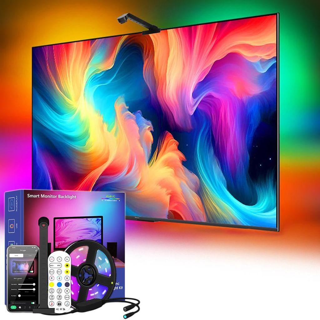4M Led Strip Mit Ar-Sensor, Led Streifen Für 55-65"Zoll PC Monitor Deko, TV Led Hintergrundbeleuchtung, Smart RGB IC Farbe und Musik Sync Beleuchtung