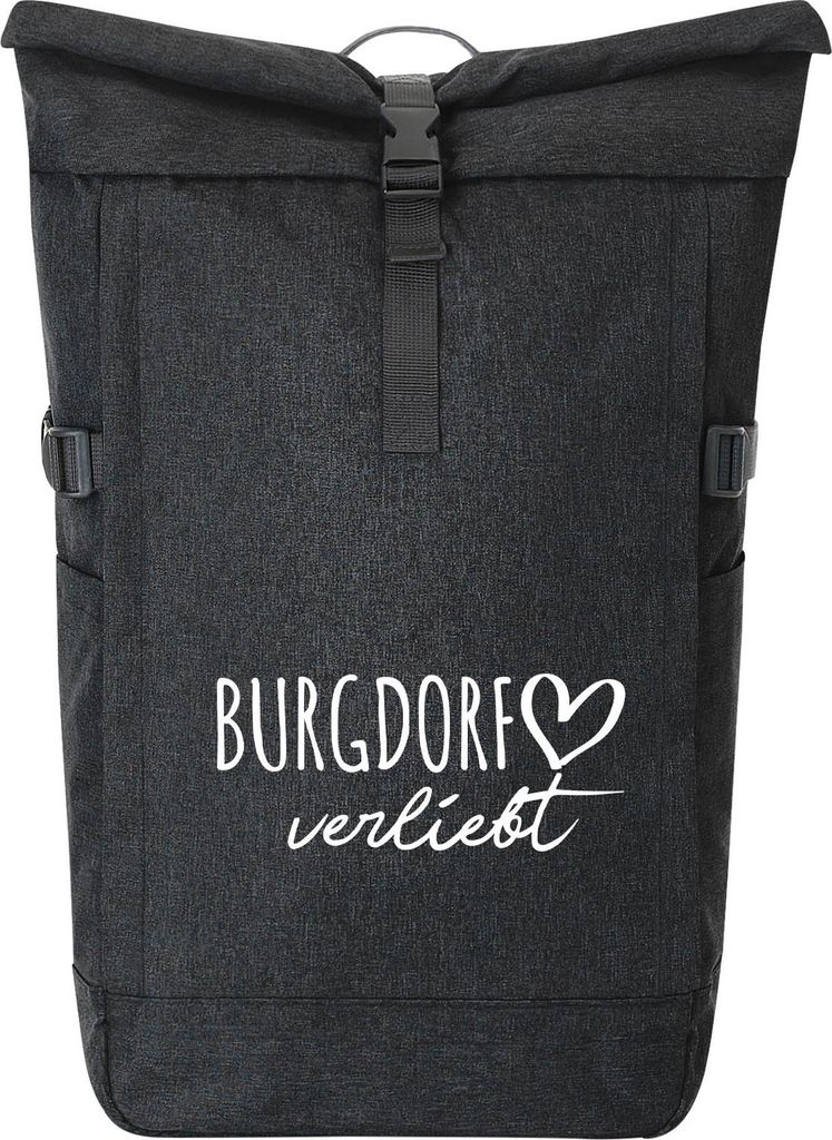 Huuraa Kurierrucksack Burgdorf verliebt 30-44 Liter Black Melange Fairtrade Rolltop Rucksack Geschenkidee