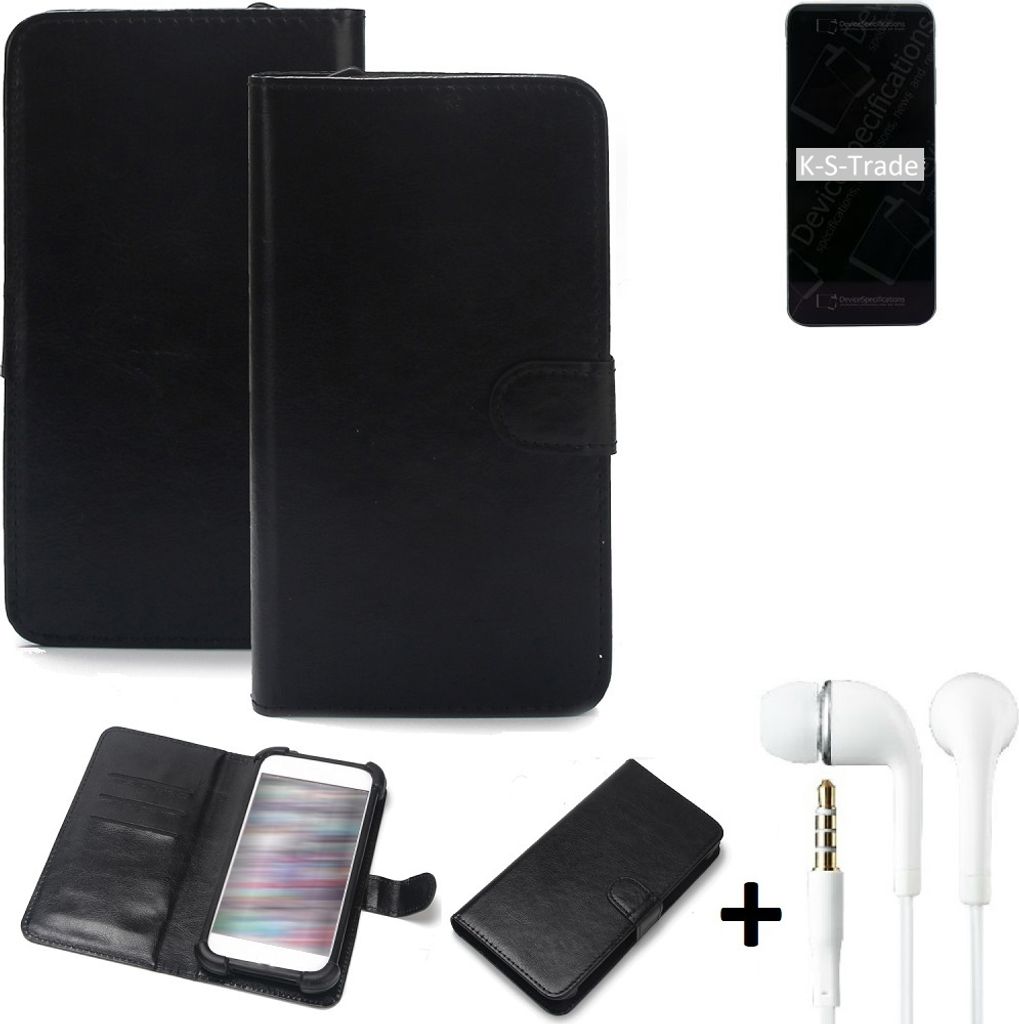 K-S-Trade Wallet Case Handyhülle kompatibel mit HiSense F70 Schutzhülle Flip cover Flipstyle Tasche Hülle Flipcover Slim Bumper schwarz + in ear