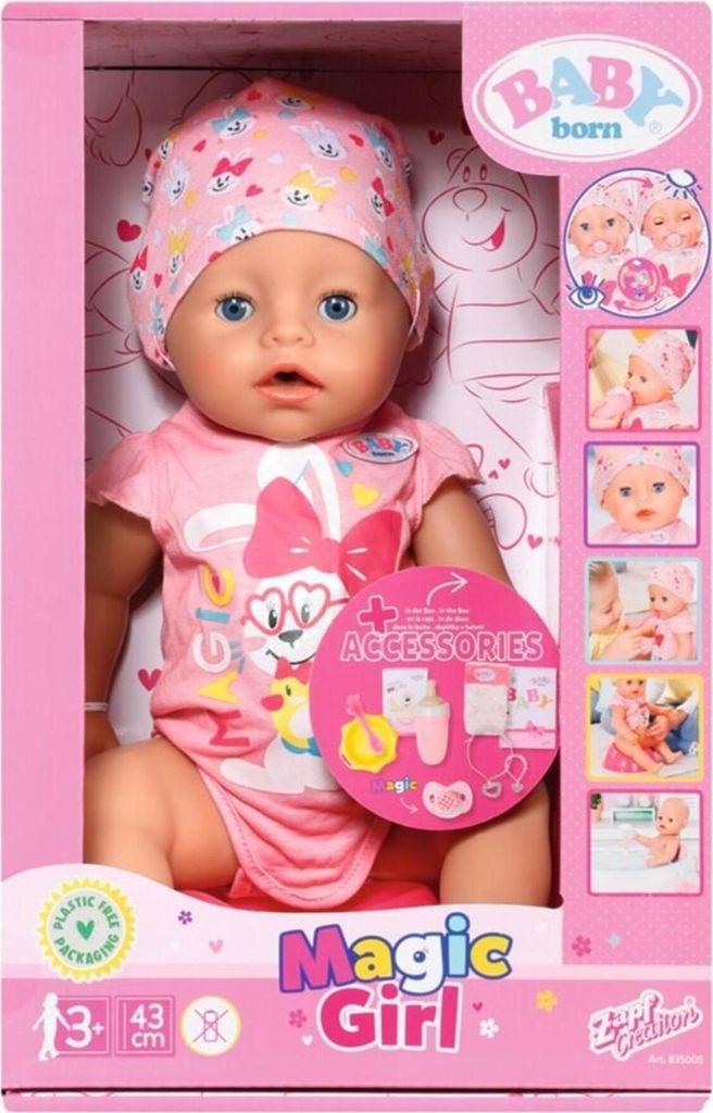 A BABY born Magic Girl doll in its pink packaging.