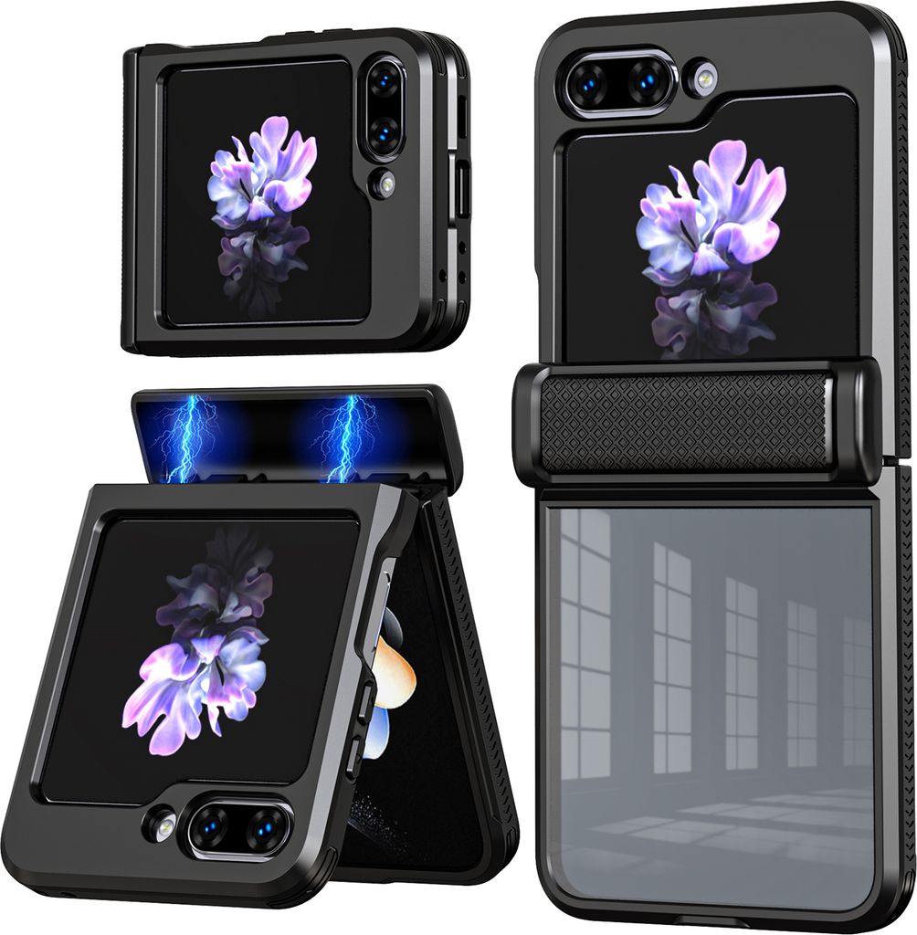 Hülle für Samsung Galaxy Z Flip 5 Transparent TPU Bumper Schutzhülle mit Scharnierschutz Schwarz