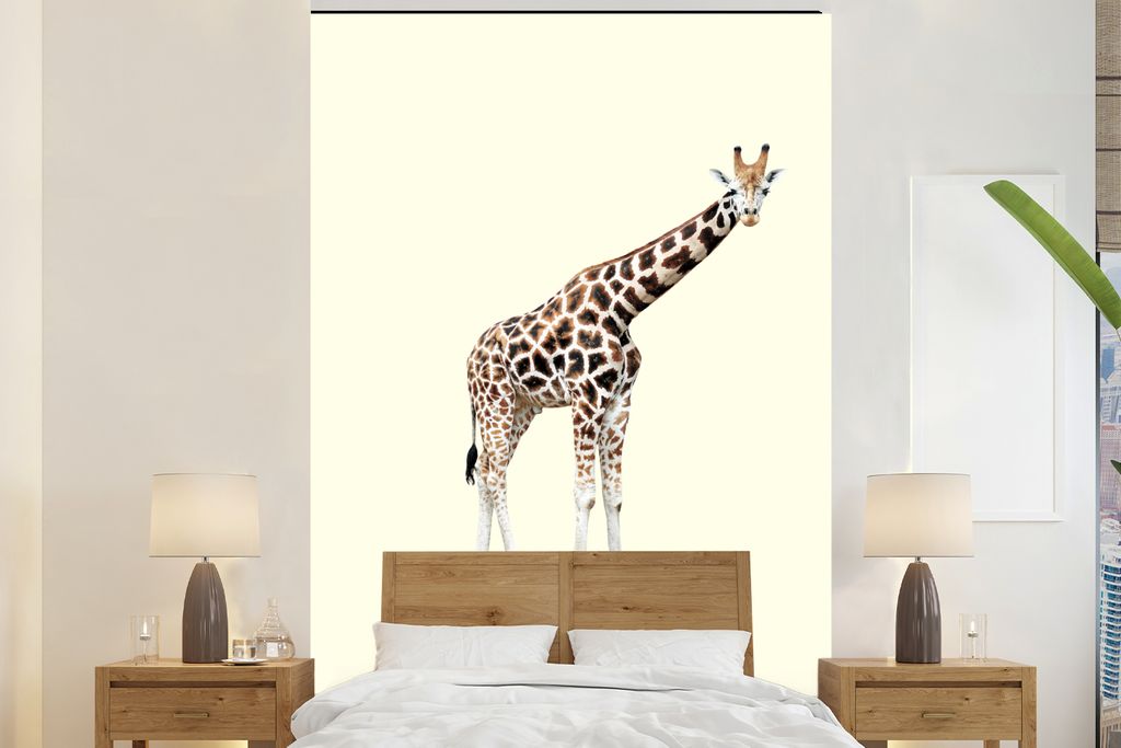 MuchoWow Fototapete für Wohnzimmer oder Schlafzimmer Wandtapete Vinyl Motivtapete Giraffe - Muster - Skateboard - Rosa - Tiere - 180x280 cm - Wa...