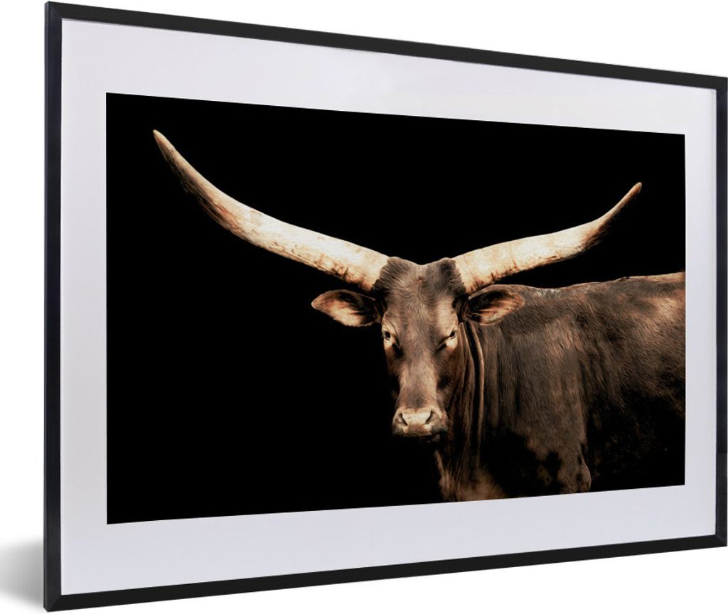 MuchoWow MuchoWow Gerahmtes Poster Kuh - Watussi - Afrika 60x40 cm - Poster mit zchwarzem Bilderrahmen - Schlafzimmer - Plakat in Rahmen - Drucken