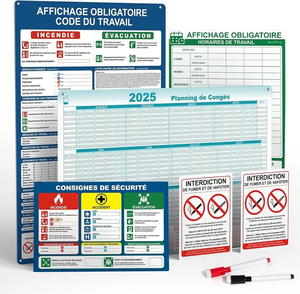 Kit 8 panneaux d'information obligatoires PVC lavable avec montage