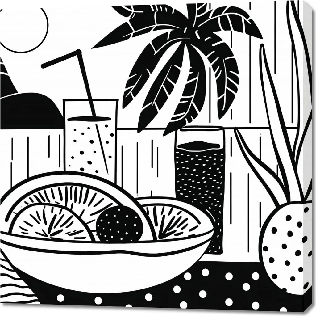 Quadro 90x90cm Snack Tropicale: Arte su Tela per Soggiorno Moderno