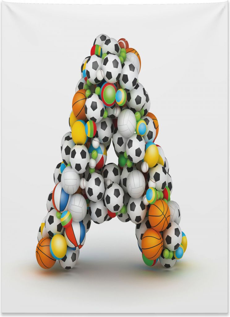 Abakuhaus Buchstabe a Wandteppich, Sportbälle gestapelt A aus Weiches Mikrofaser Stoff Kein Verblassen Klare Farben Waschbar, 110 x 150 cm, Mehrfa...