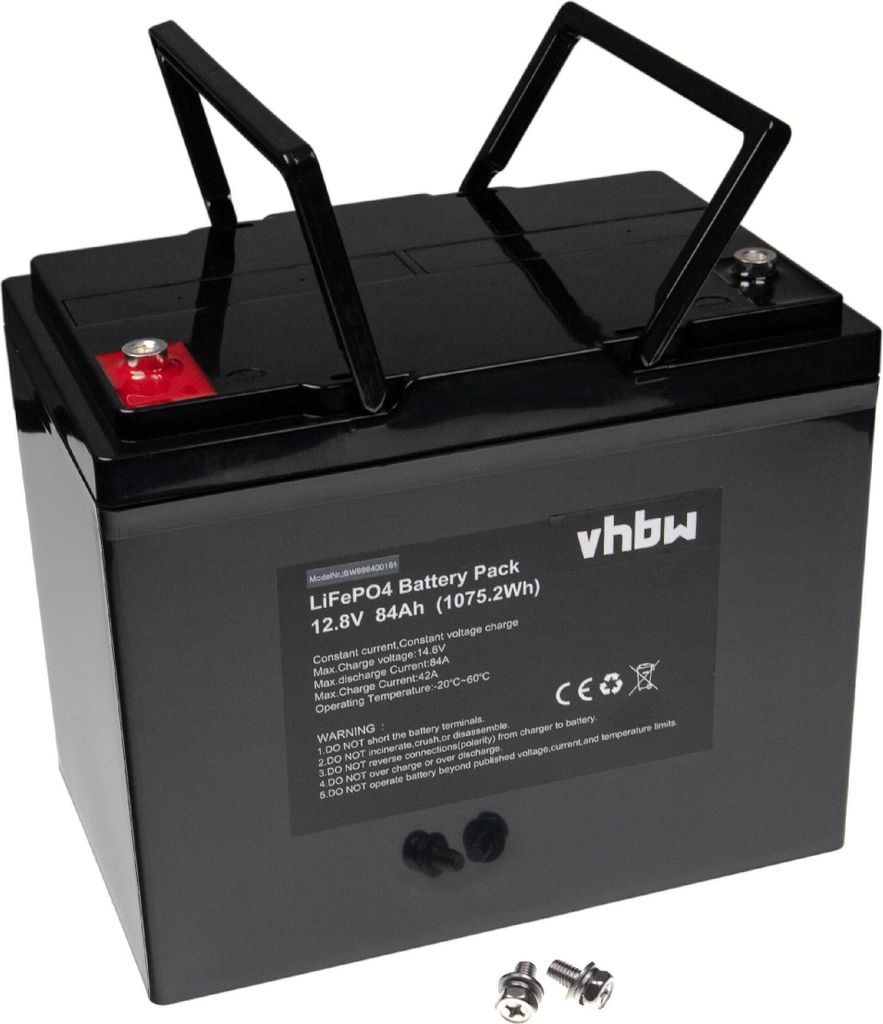 vhbw Akku Bordbatterie für Wohnwagen, Boot, Camping, Wohnmobil (84 Ah, 12,8 V, LiFePO4)