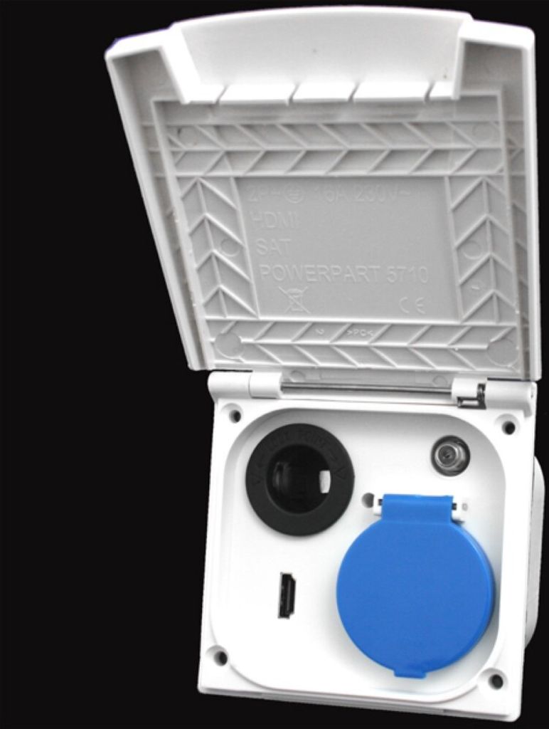 Multifunktions Außensteckdose Wohnmobil Wohnwagen 220V 230V Sat Antenne HDMI 12 Volt Steckdose Schuko