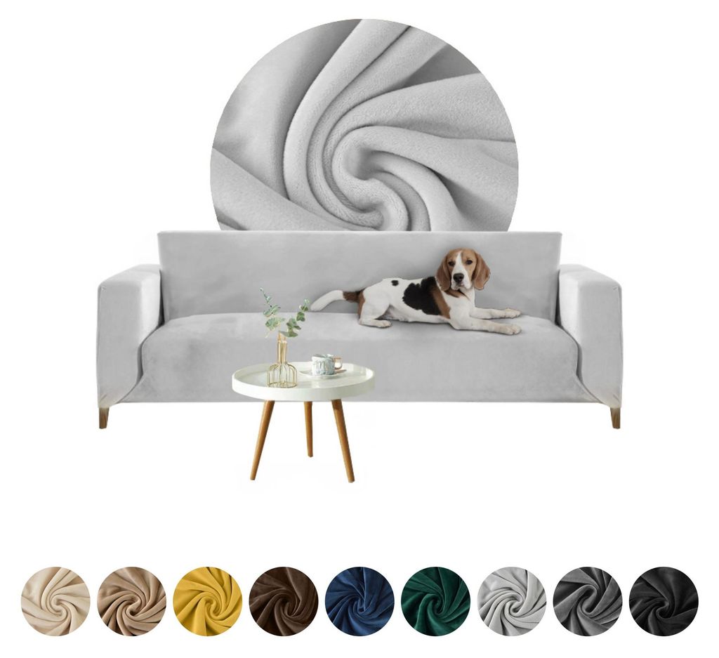 Elastischer Velours-Bezug für Ecksofa 3-Sitzer in Grau/Silbergrau – Schonbezug