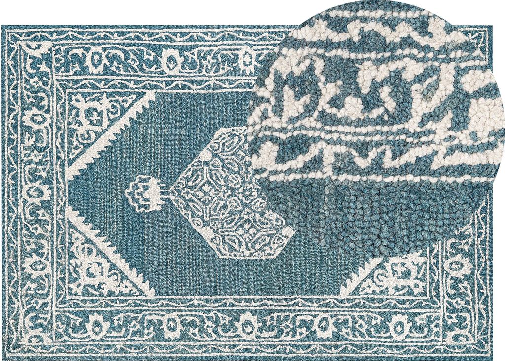 BELIANI Teppich weiß / blau Wolle 140 x 200 cm orientalisches Muster handgetuftet