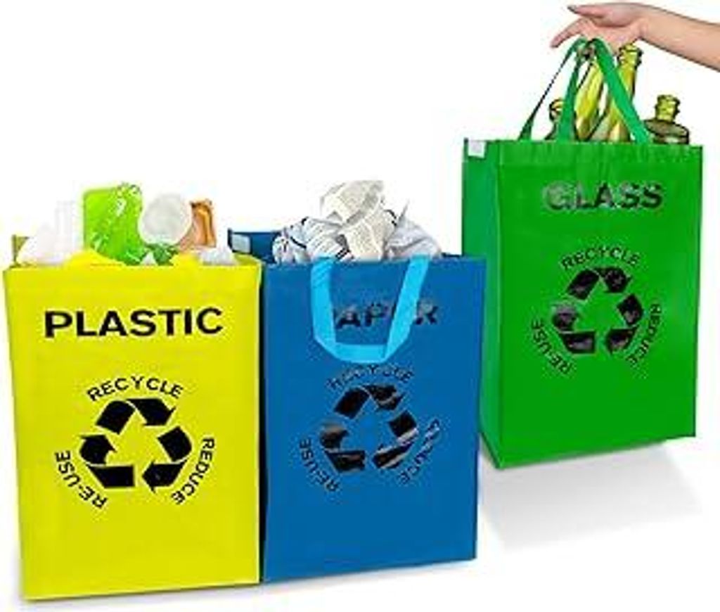Mülltrennsystem Taschen für Papier, Glas und Plastik,3 fächer Recycling Behälter 40L mit Griff Mülltrennsystem Küche Recycling Organizer Tasc...