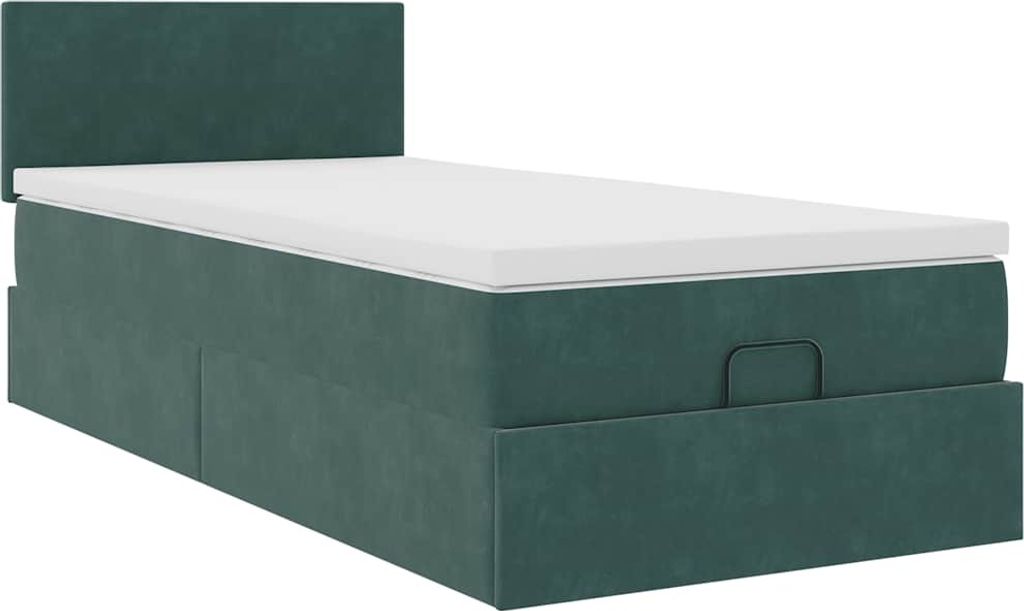 Hochwertige Ottoman-Bett mit Matratze Dunkelgrün 80x200 cm Samt, Klassische Betten DE20296
