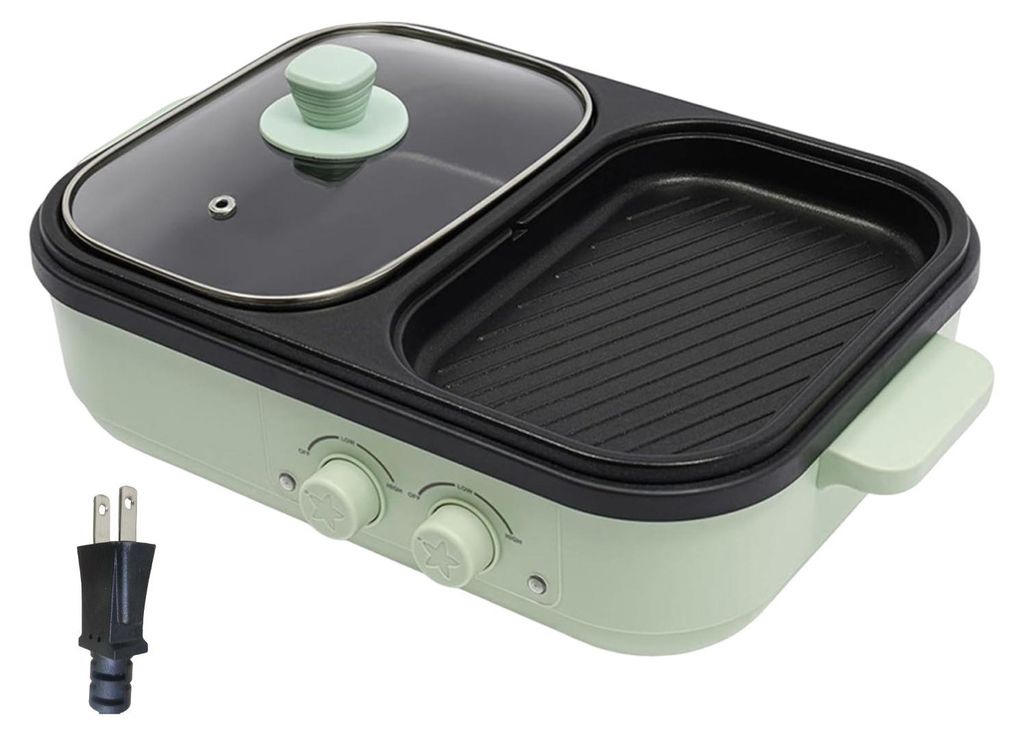Elektrischer Hot Pot Grillpfanne 2-in-1 Antihaft-Hot-Pot-Bratpfanne mit Glasdeckel Schnelles Aufheizen Duale Temperaturregelung Überhitzungsschutz...