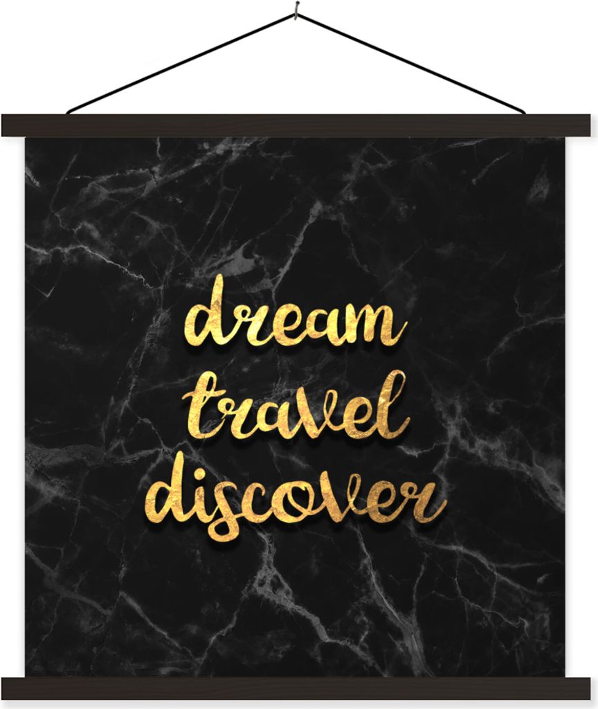 MuchoWow Textilposter Zitat - Reisen - Gold - Marmor 90x90 cm mit schwarzem Rahmen - Magnetisches