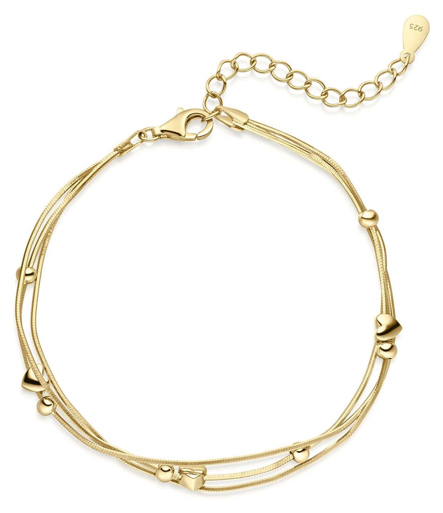 MATERIA Damen Gold Armkette Herzen und Kugeln 925 Silber Produktbild 