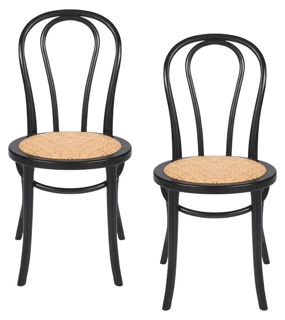 Lot de 2 chaises SIGNATURE TROQUET en hêtre noir et assise en rotin