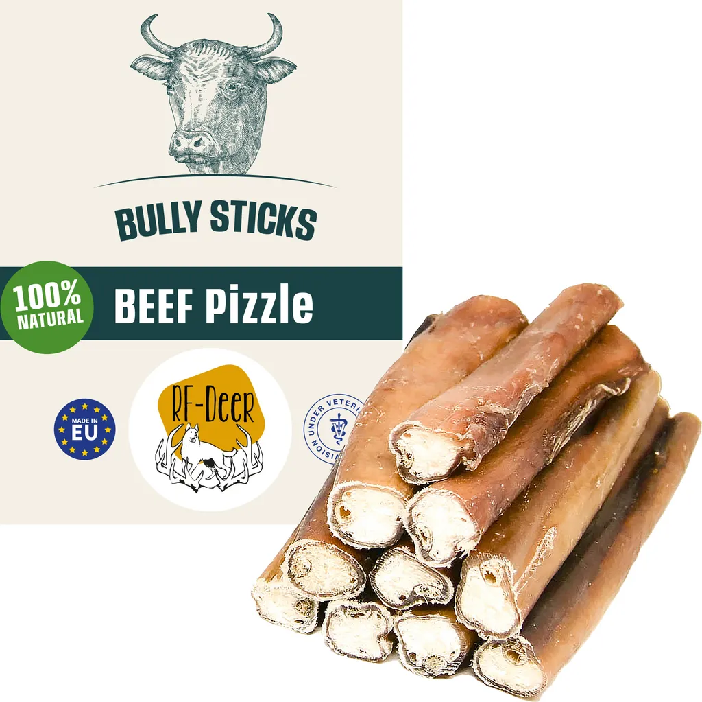 RF-DEER: 20 pezzi di circa 15 cm di pene di toro di manzo 100% naturale a basso contenuto di grassi, per tutti i cani