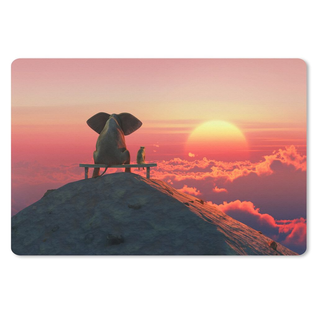 MuchoWow Schreibtischunterlage Hund - Elefant - Berg 60x40 cm - XXL Mauspad - Großes Mauspad