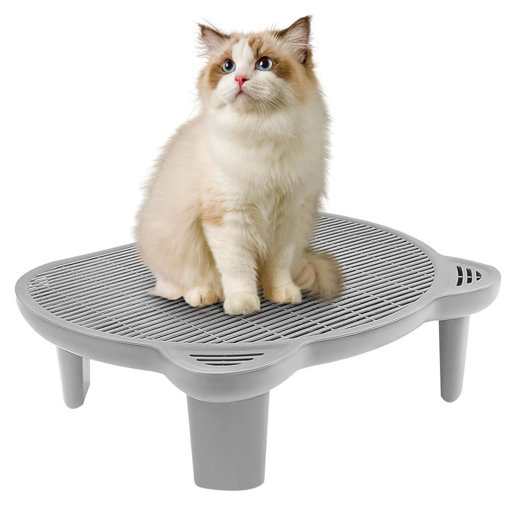 Katzentoilette Rampe - Katzenstreu Auffangschale - Rutschfeste Trittfläche - Bis 15 kg belastbar - PP-Kunststoff - 51×40,5×15 cm - Grau