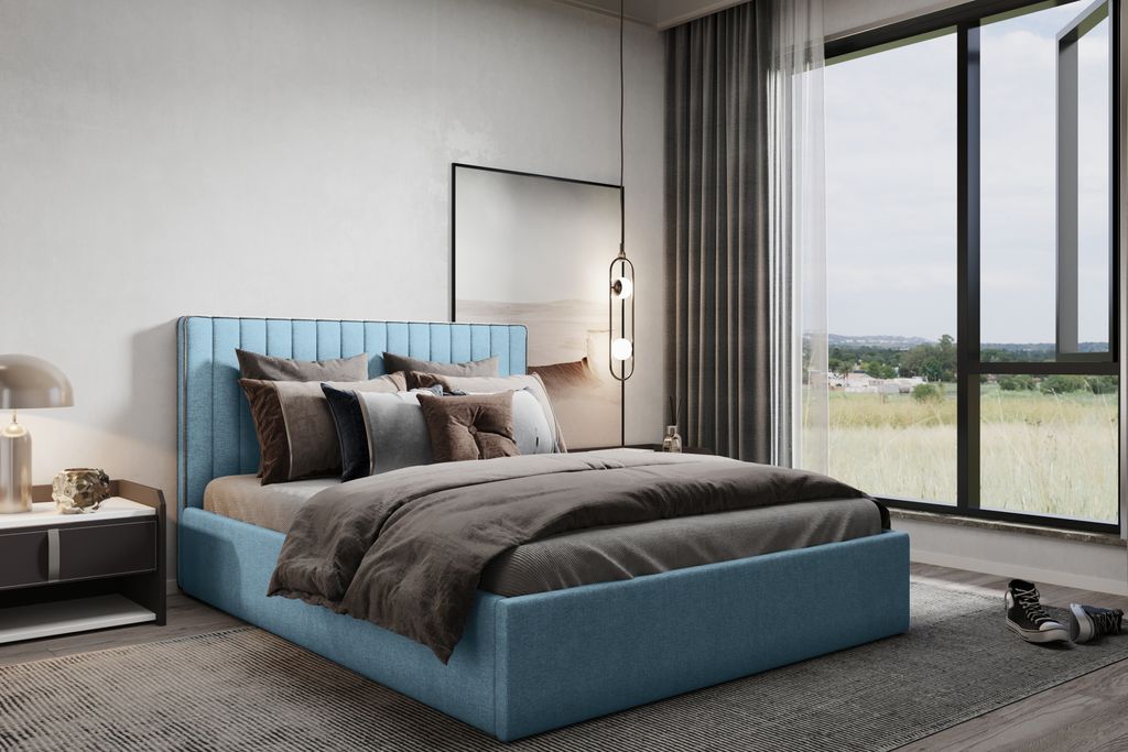 Kaiser Möbel Polsterbett 140x200 mit bettkasten und Öffnung öffnen SYLT Blau