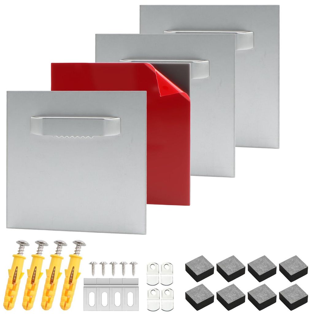 Set mit 4 Aluminium-Fotohaken, 8 x 8 cm, selbstklebend, bis 5 kg, selbstklebende Spiegelaufhänger, Spiegelhalter für schwere Spiegel, Fotos, Wän...