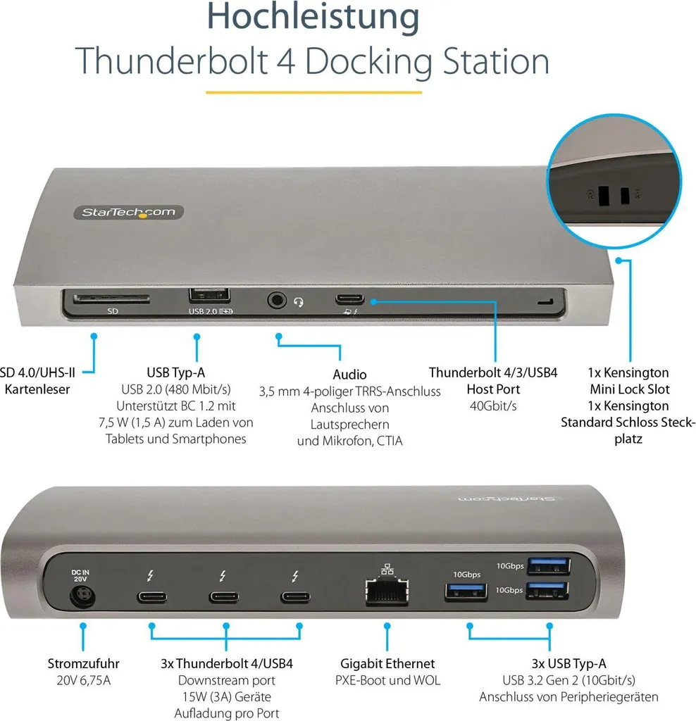 Station Thunderbolt 4 8K - Alimentation 96W - Lecteur SD et Ethernet GbE - 8