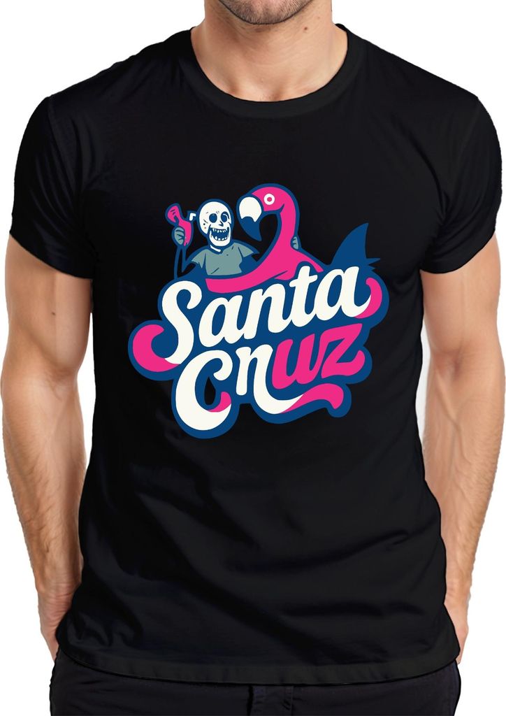 Santa Cruz Flamingo Skelett Strand California Surfen Skate Retro Herren T-Shirt, Schwarz, XXL