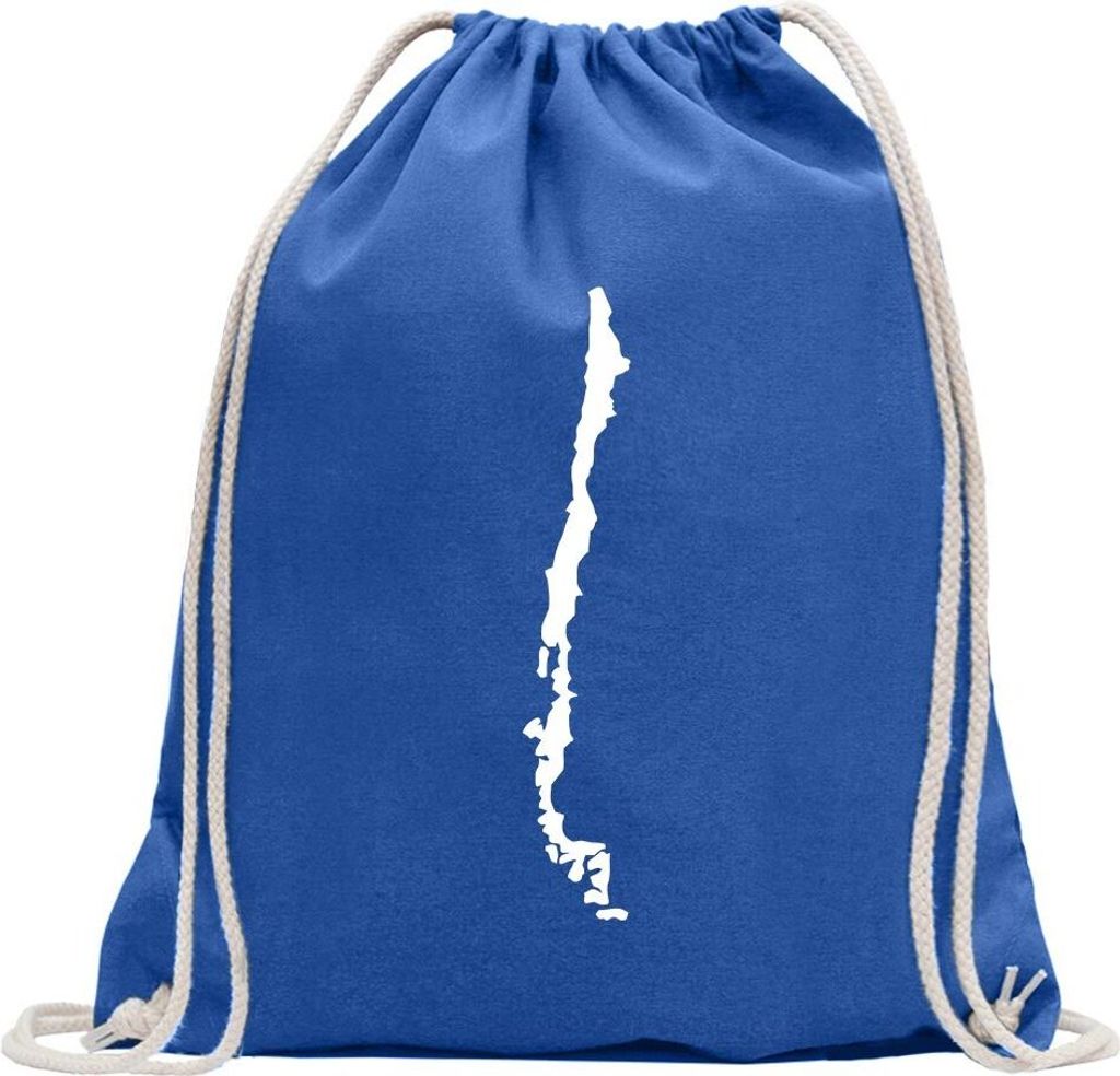 Kiwistar - Turnbeutel - royal - Chile Umriss Kontur - Fun Rucksack Sport Beutel Gymsack Baumwolle mit Ziehgurt