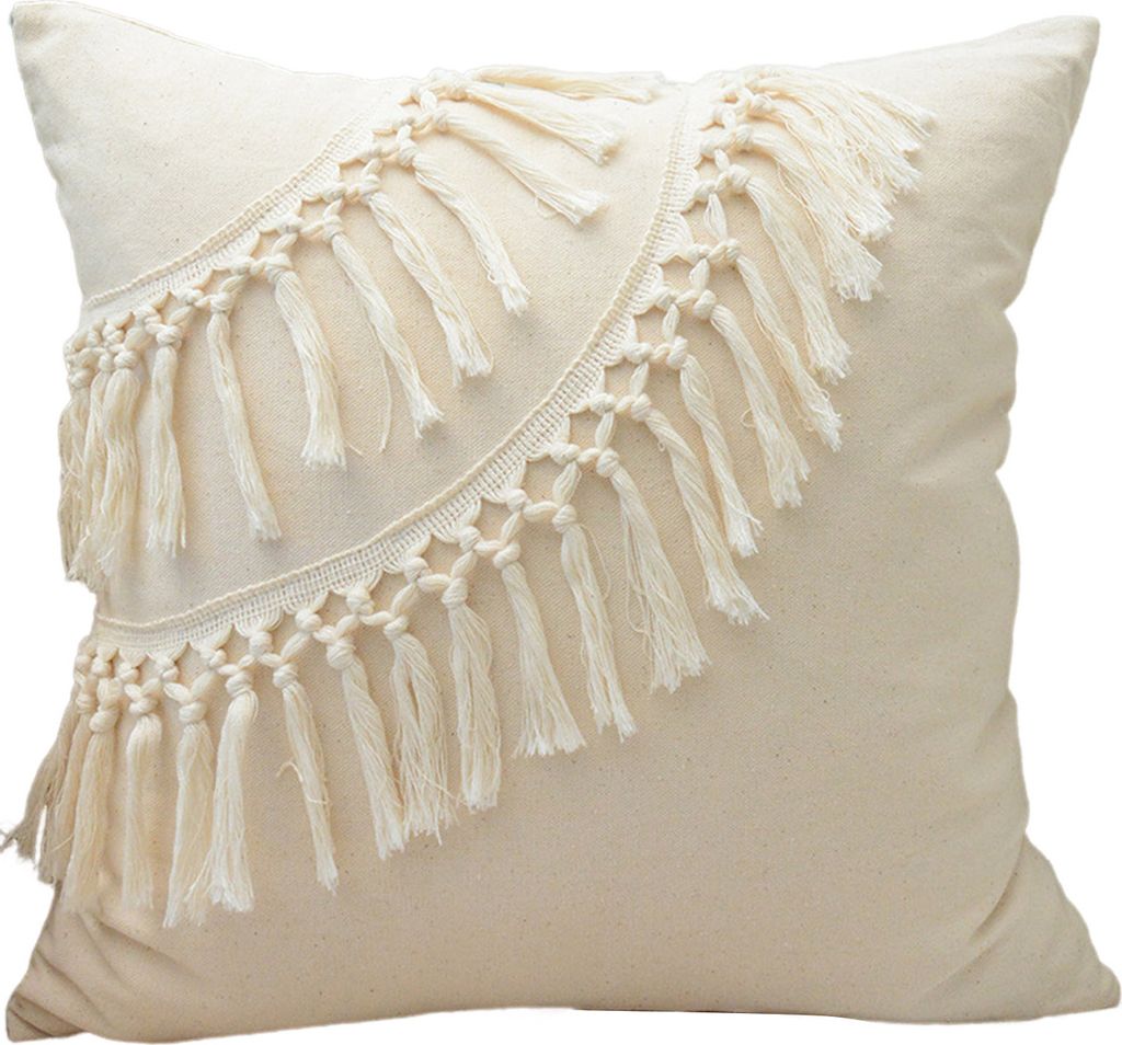 Quasten-Kissenbezug mit verstecktem Reißverschluss, Fransen-Dekor, quadratische Form, Bohème-Stil, Büro-Couch-Dekoration, Überwurf-Kissenbezug,...