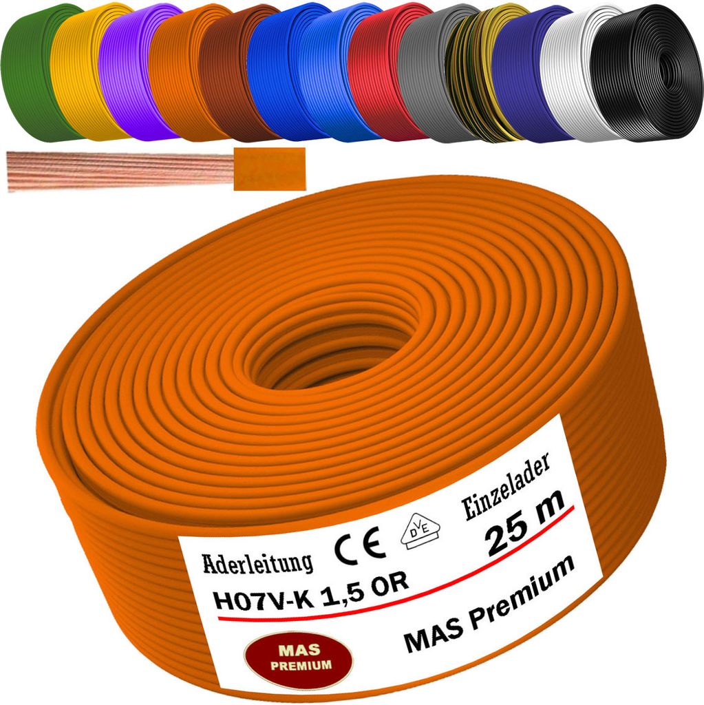 25m Aderleitung H07 V-K OR 1x1,5 mm² Orange Einzelader flexibel