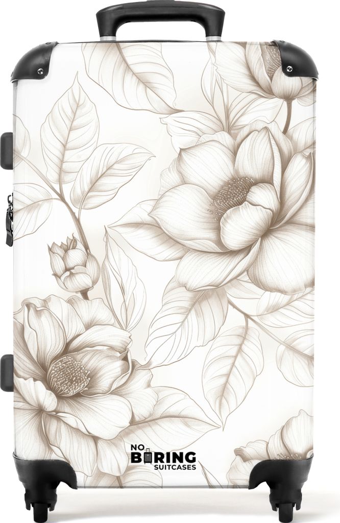 NoBoringSuitcases.com Großer Koffer - Weiß mit beigen Blumen - Kombinationsschloss TSA - Hartschalen Trolley 4 Rollen - 72 liter - Reisekoffer ...