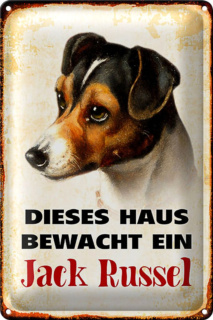 Blechschild Hund 40x30cm dieses Haus bewacht Jack Russel