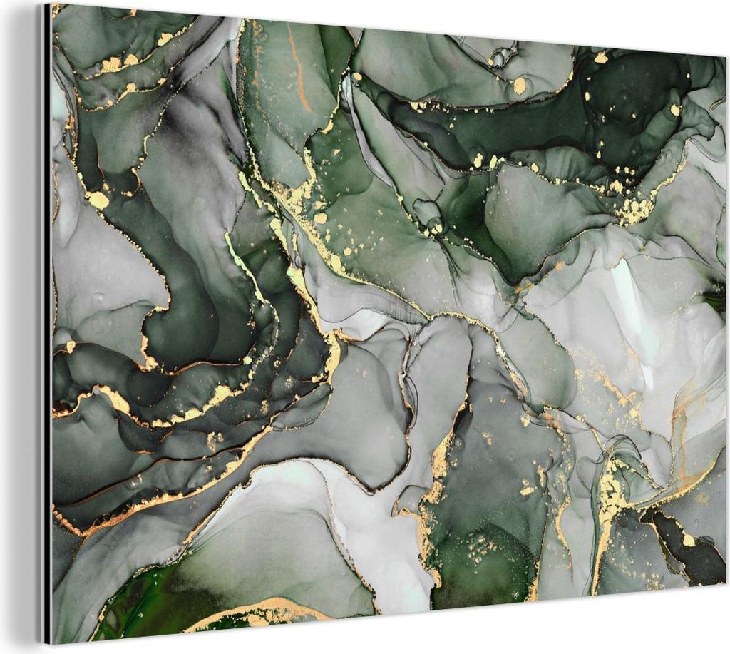 MuchoWow Wanddekoration Metall Metallbild Wandkunst 90x60 cm Luxus - Marmor - Grün MuchoWow Aluminium Gemälde - Wandbilder