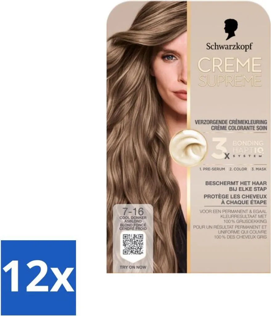 Schwarzkopf Creme Supreme 7-16 Biondo Scuro Cenere Freddo - Stock 12 Pezzi