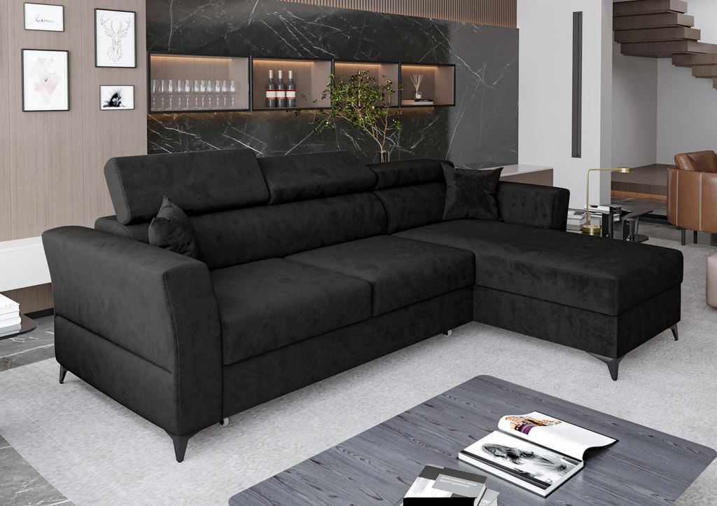 AX LIVING Ecksofa klein mit Schlaffunktion Ribella 265 cm Grafit L-Form, Bettkasten Rechts