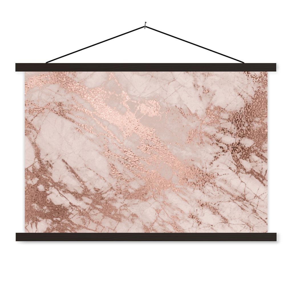 MuchoWow Textilposter Marmor - Rosa - Luxus - Marmoroptik - Glitzer - Design 150x100 cm mit schwarzem Rahmen - Schlafzimmer
