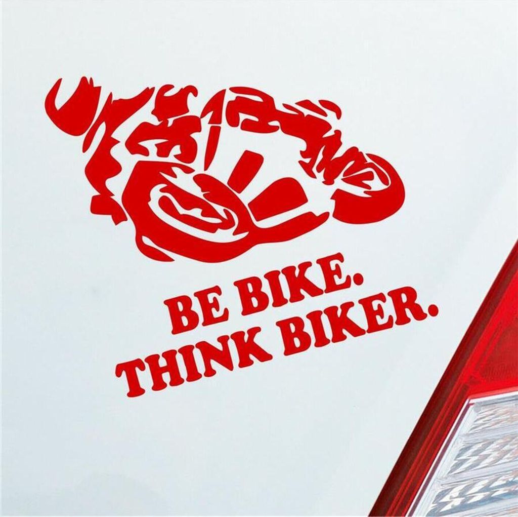 Auto Aufkleber Motorrad Be Bike. Think Biker. Moped Bike Mopped 10x10 cm Rot Sticker Heckscheibenaufkleber