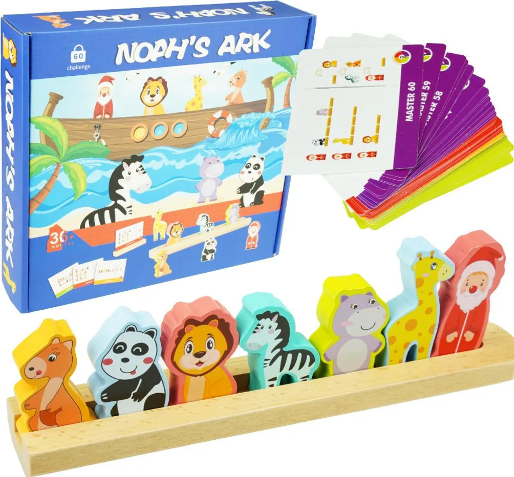 Puzzle Arche de Noé en bois naturel - Couleurs vives et 12 paires d'animaux