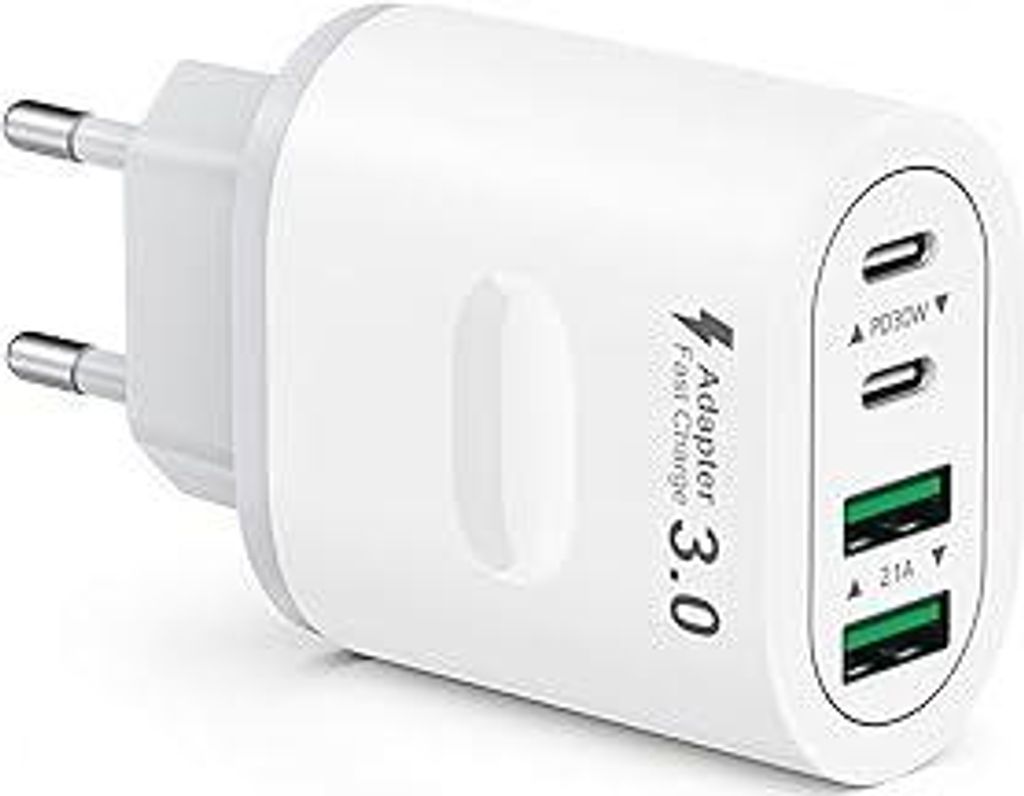 USB C Ladegerät, 4-Ports Mehrfachstecker 60W USB C Power Adapter USB Stecker PD 3.0 Schnellladegerät Netzteil USB Schnellladestecker für iPhone ...