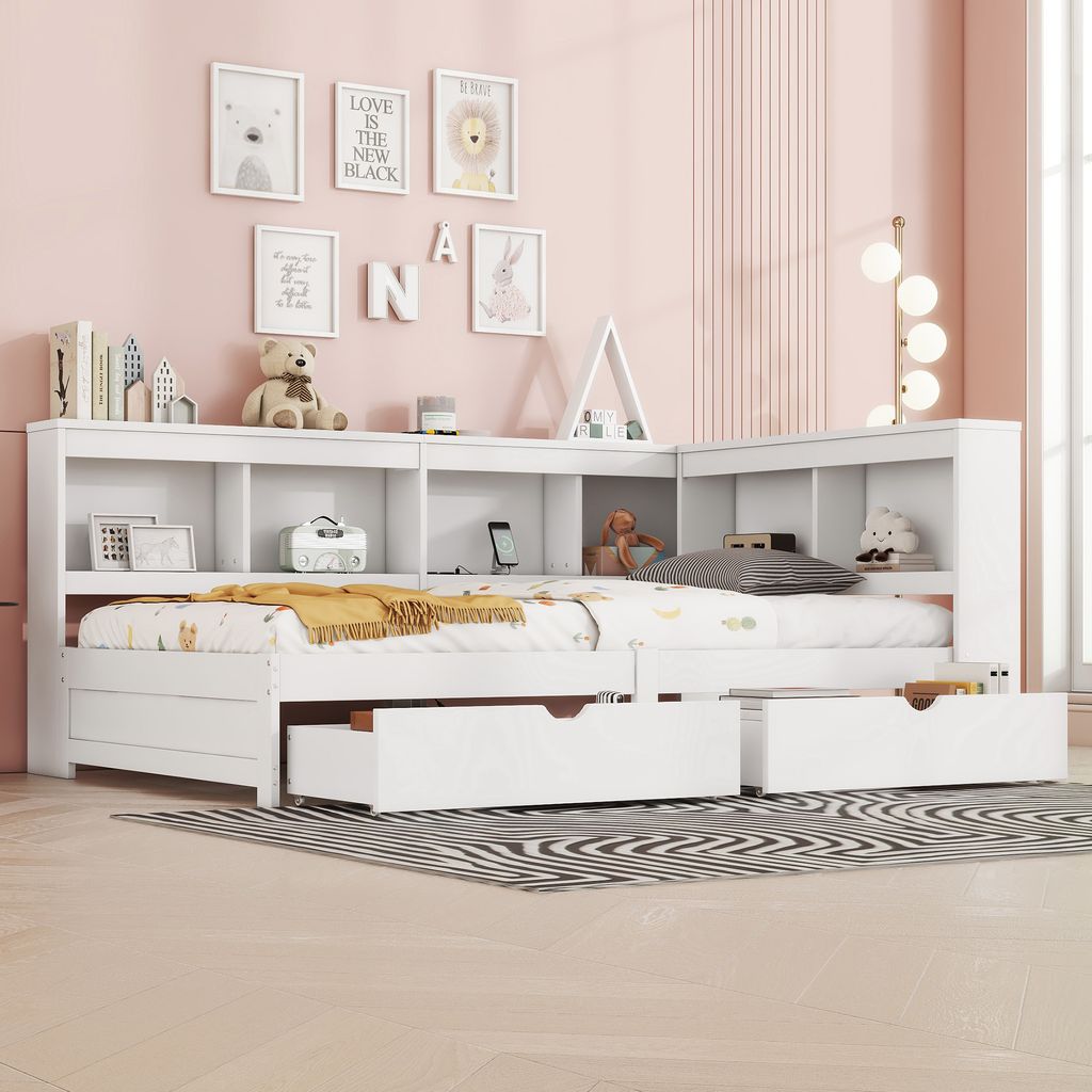 Sweiko Daybett, 90 x 200 cm, Schlafsofa, Tagesbett mit zwei Schubladen, Mit Steckdose und 2 USB-Anschlüssen, Bett mit Lattenrost (ohne Matratze), ...