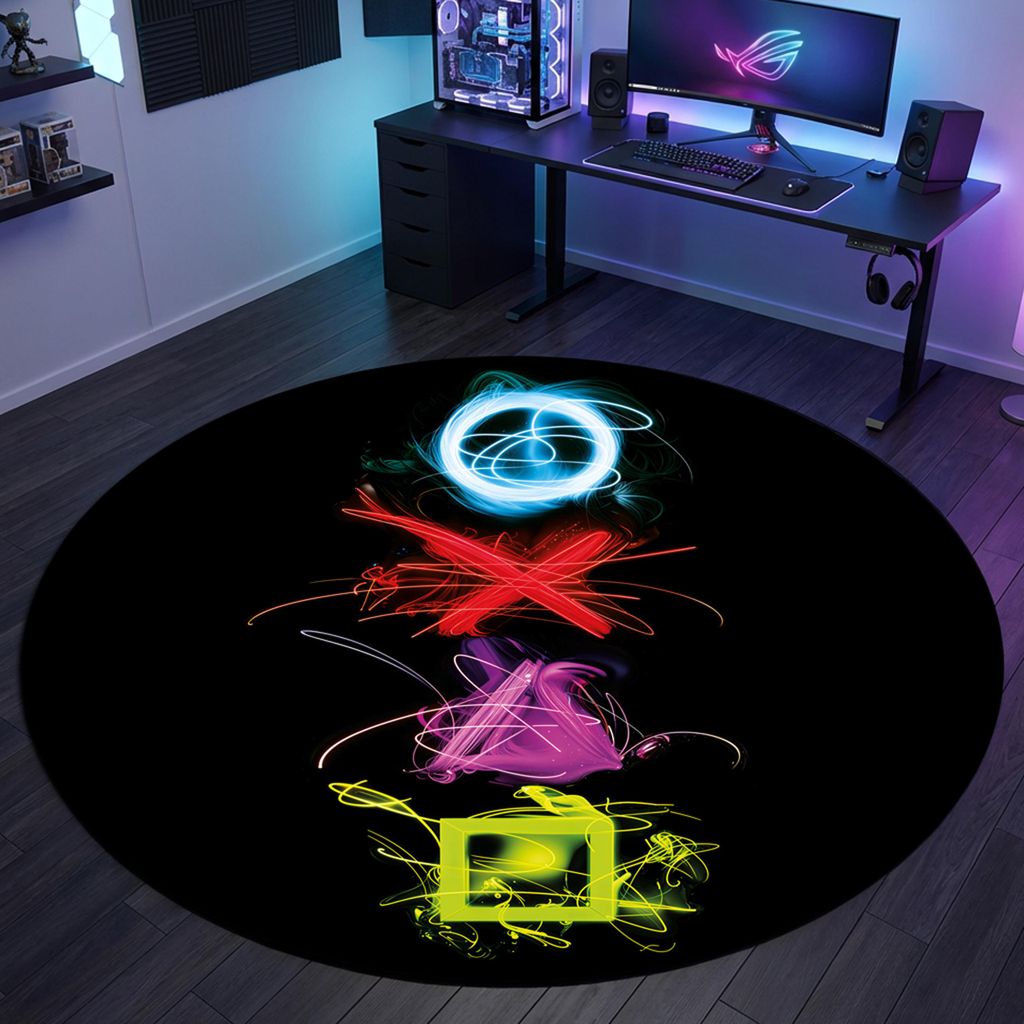 Dywan gamingowy z neonowymi symbolami na czarnym tle Zdjęcie produktu 