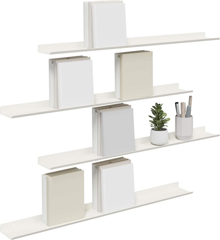 "Sonderangebot" Schwebendes Regal - CLORIS - Robust und langlebig - Wandboard Bücherregal - Wandmontiert 4 pcs Weiß 80x9x2,5cm Stahl - Wandregale...