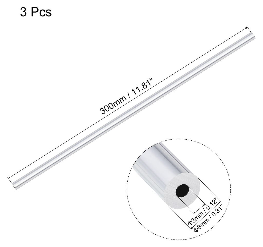 3 Stš¹ck 6063 Aluminium Rohr 8mm Au?endurchmesser Rund Alurohr 3mm Innendurchmesser Aluminium Rundrohr 300mm L?nge Hohlrohr Aluminium Gerade Rohr...