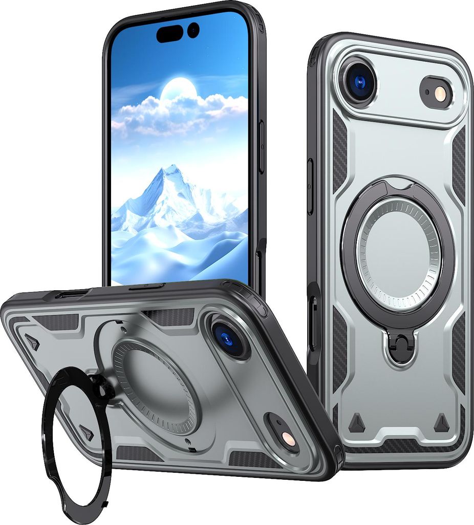 Dual Layer Hülle für iPhone Air mit Ring Ständer Magnetisch Stoßfest Handyhülle Grau