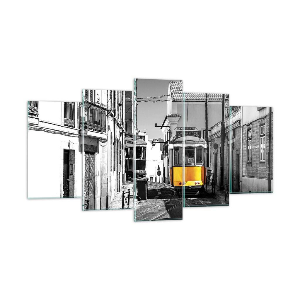 Bilder auf glas - 5 Teile - Straßenbahn Portugal Lissabon - 160x85cm - Glasbilder - Wandbilder - Bilder - Wanddekoration aus Glas - Glas Bilder - ...